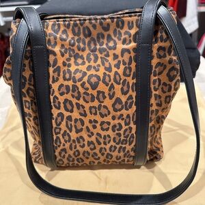 Leopard Print Tote Bag with Black Straps